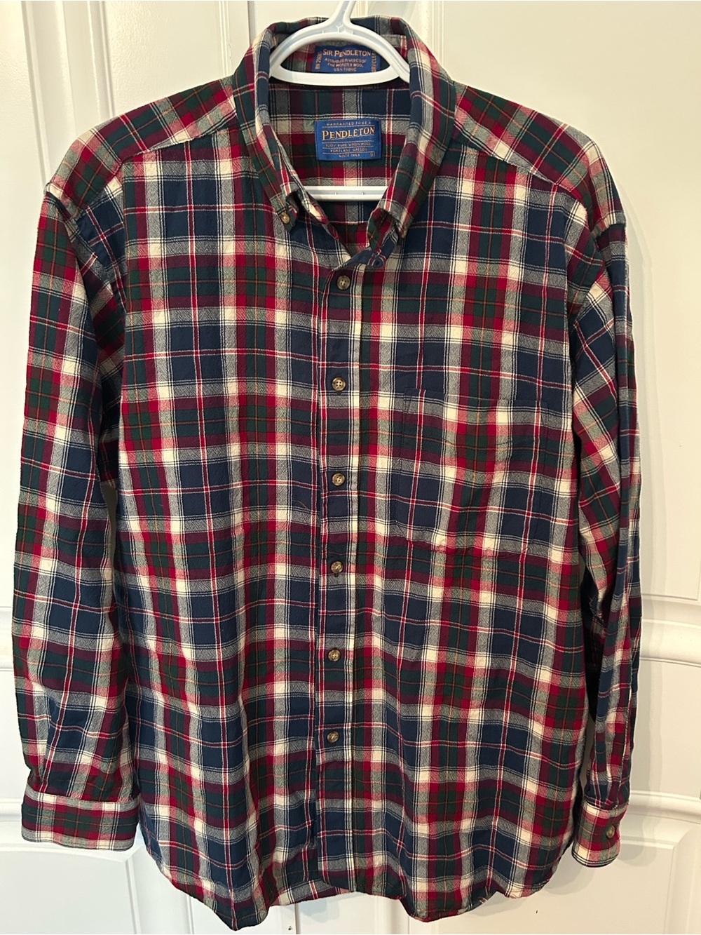 Pendleton Wool Red, Navy & White Plaid Button-Down Shirt
